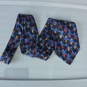(J28) Stylish Black and Blue Patterned Tie